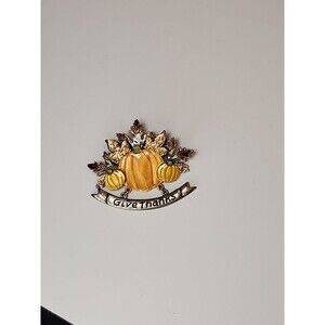 Give Thanks Leaf Pumpkin Fall Thanksgiving Kenneth Cole KC Pin Brooch Vintage